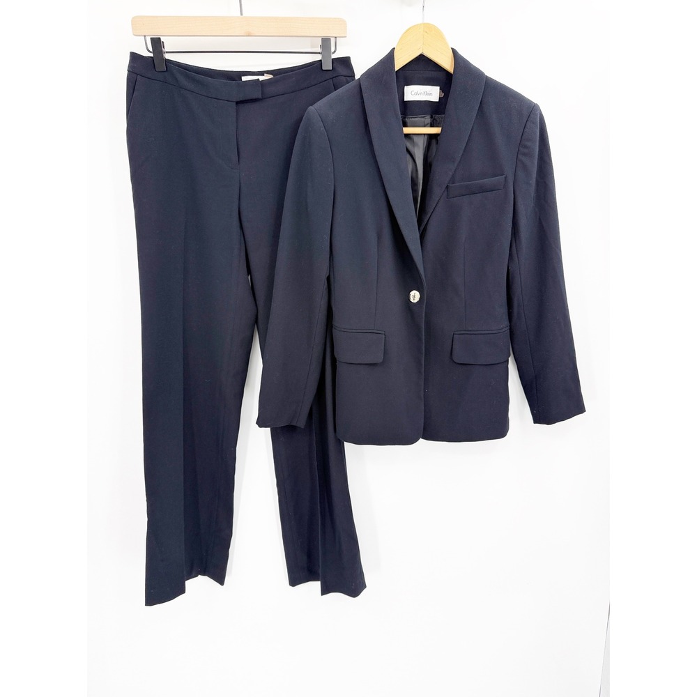 Calvin Klein Womens 2 Piece Pant Suit Midnight Blue Blazer Size 2